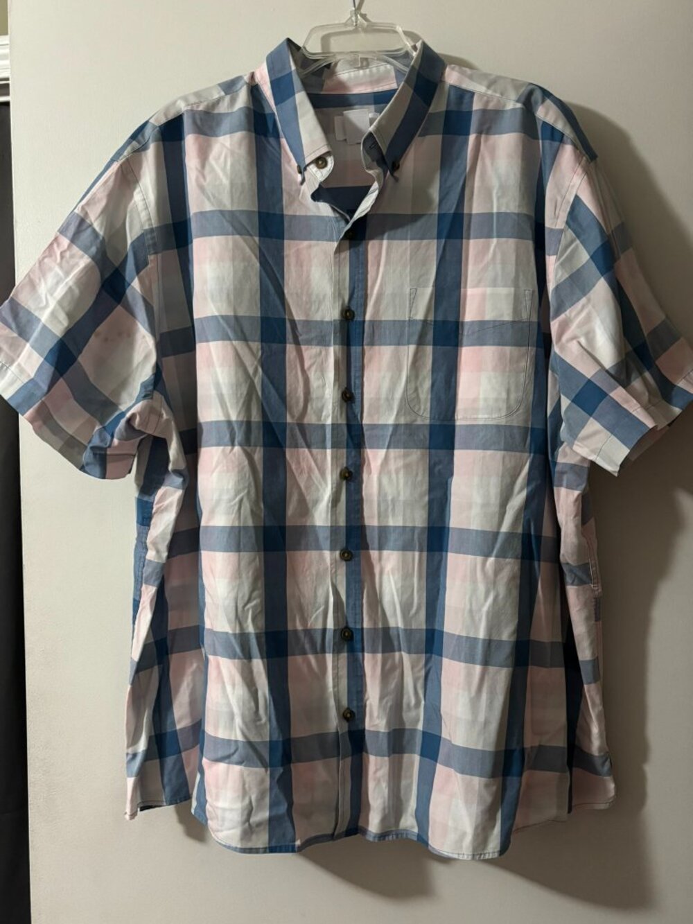 HB Humphrey Baker Blue Pink Plaid Short Sleeve Button Down Shirt 2XL